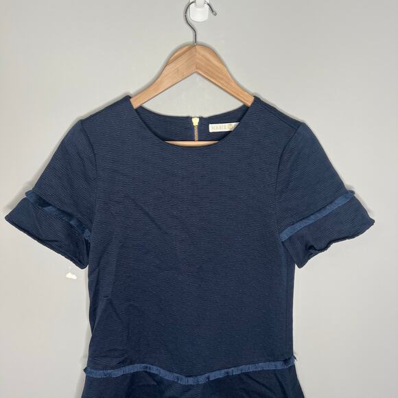 Marie Oliver Jillian Navy Blue Textured Fringe Detail Short Sleeve Dress XXS - Picture 6 of 16